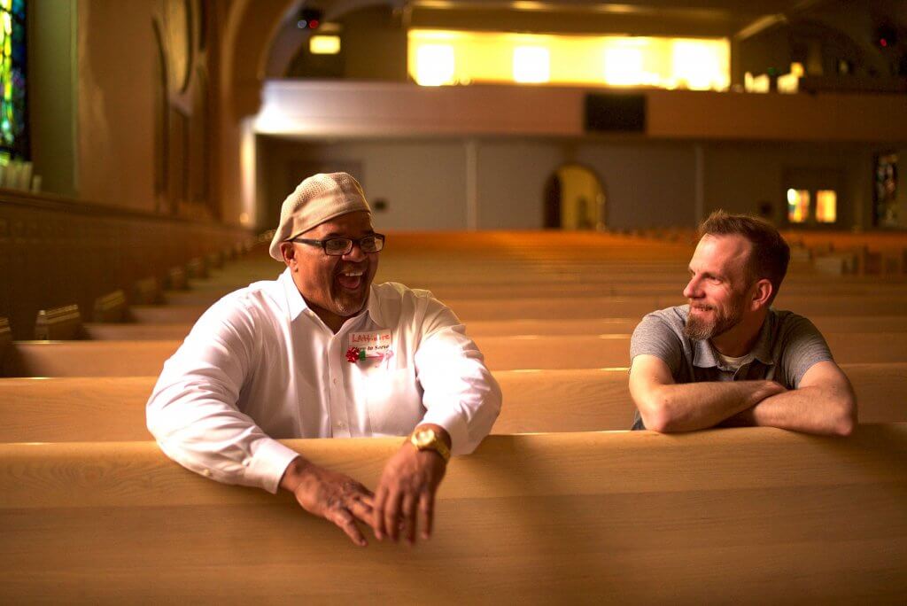 Maurice and Matt sitting in their church