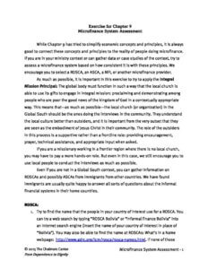 Microfinance System Assessment